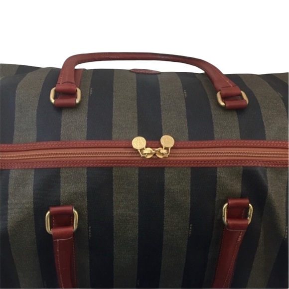 EUC Fendi Pequin Pecan Striped Bandolier Boston Travel Bag - Picture 2 of 8